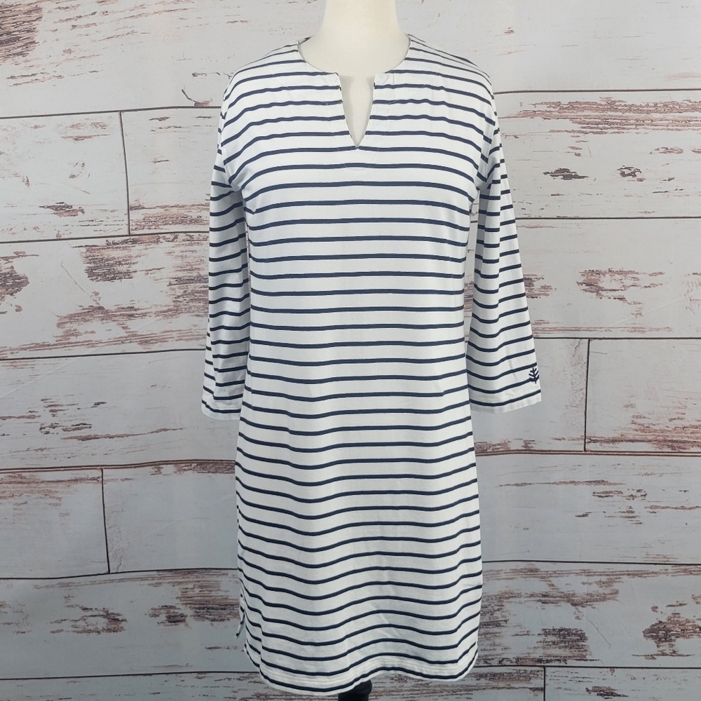 Coolibar Women's Oceanside Tunic Dress Navy Stripe UPF 50+ Size Small